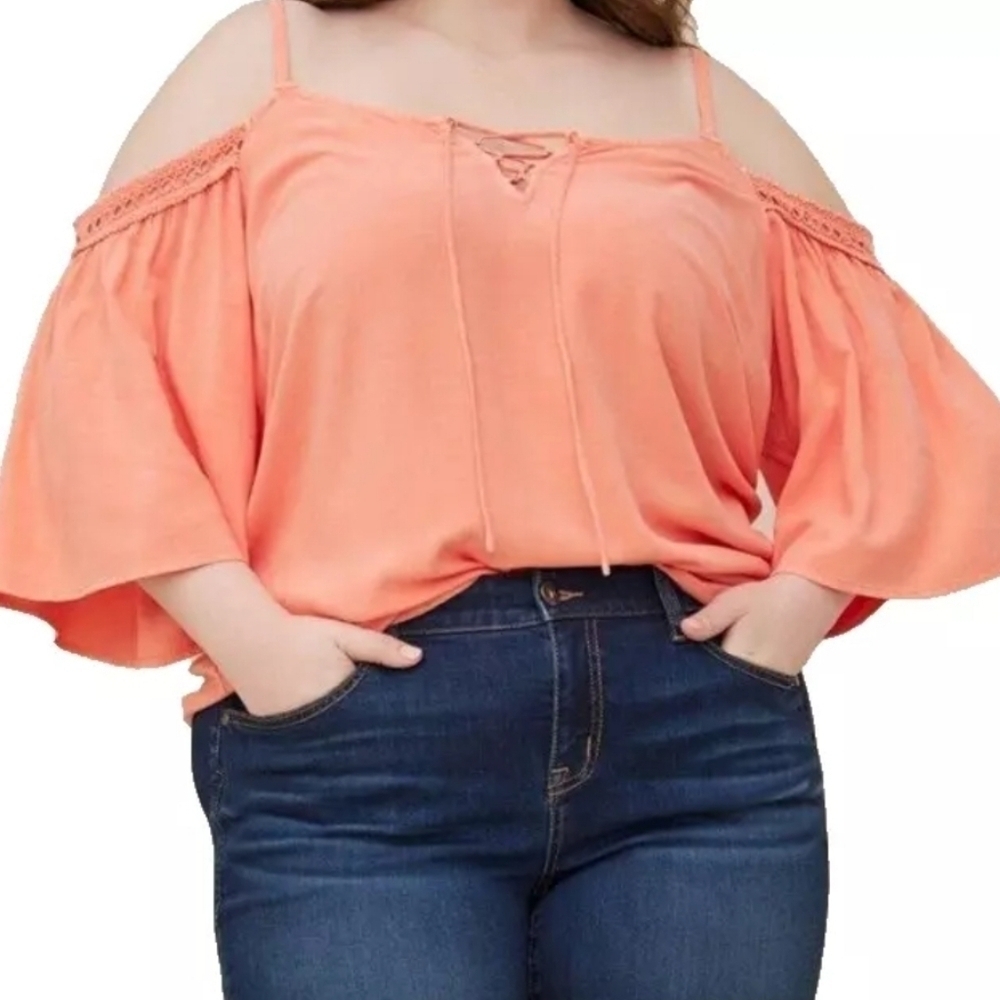 Torrid Pink Challis Cold Shoulder Lace Up Blouse